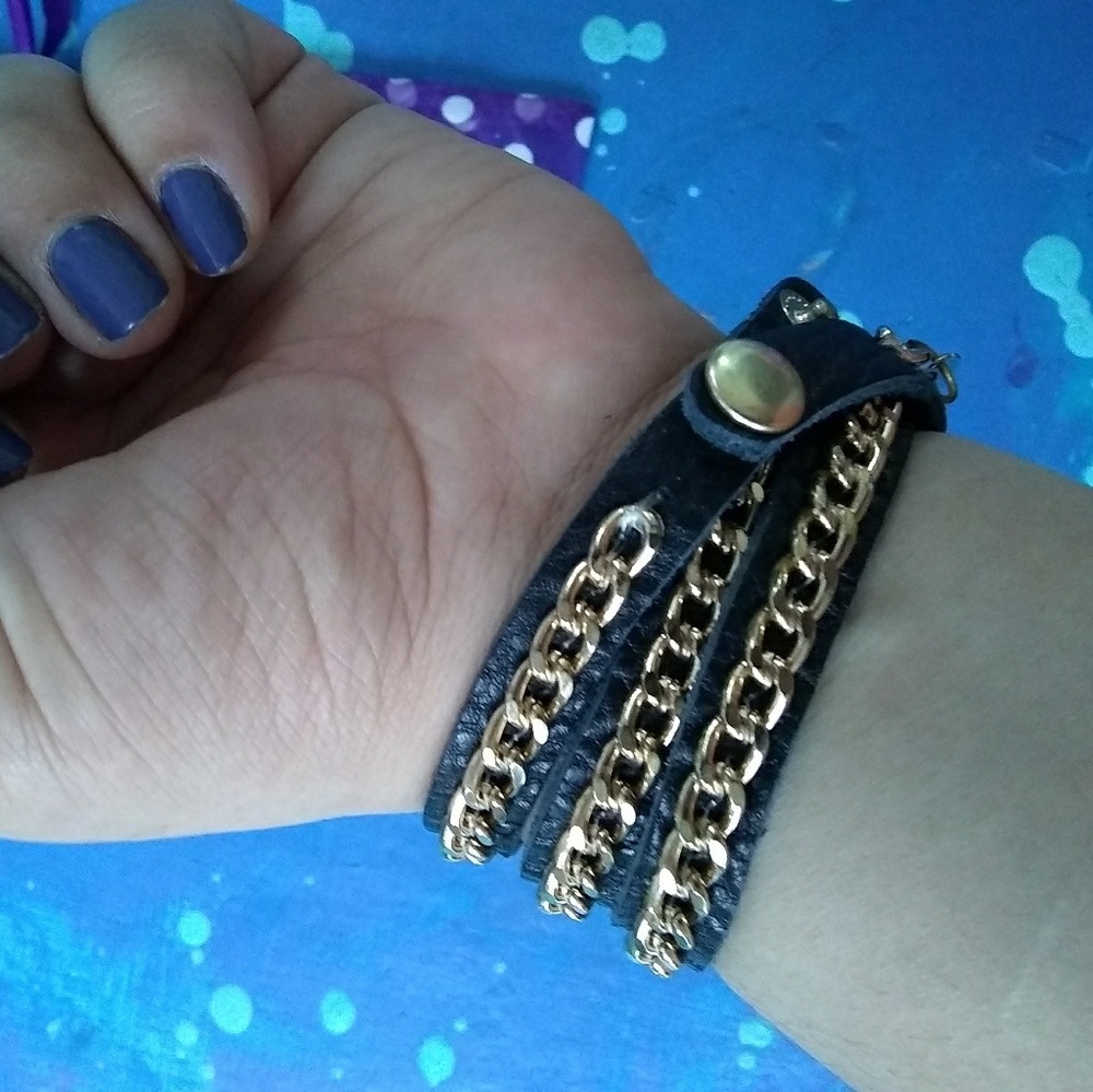 Wrap faux leather chain bracelet